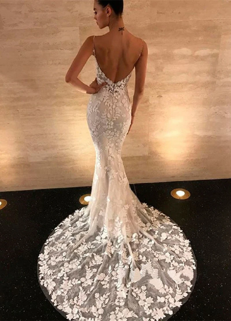 Silver Prom Dresses: Customized Boho Lace Mermaid Bridal Gown - Image 5