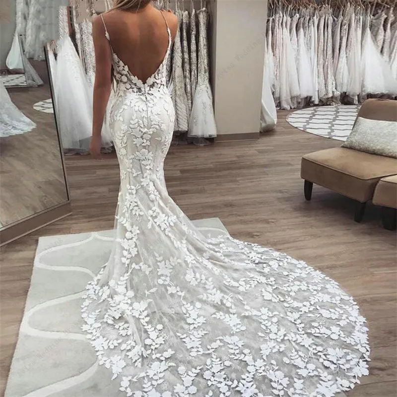 Silver Prom Dresses: Customized Boho Lace Mermaid Bridal Gown - Image 2