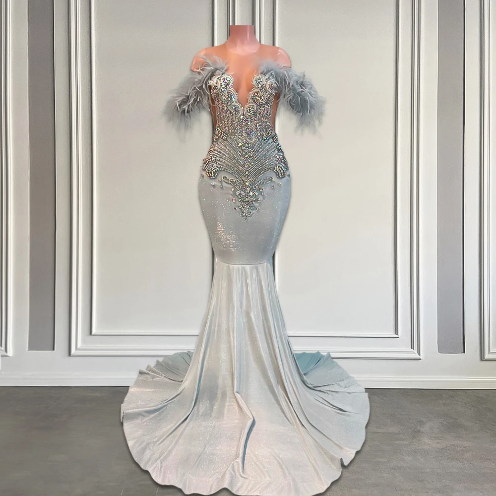 Sparkly Silver Rhinestone Mermaid Prom Dress For Birthday Party