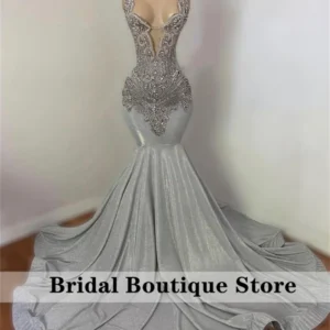 New Arrival 2025 Sparkly Silver Diamonds Mermaid Prom Dress Customized