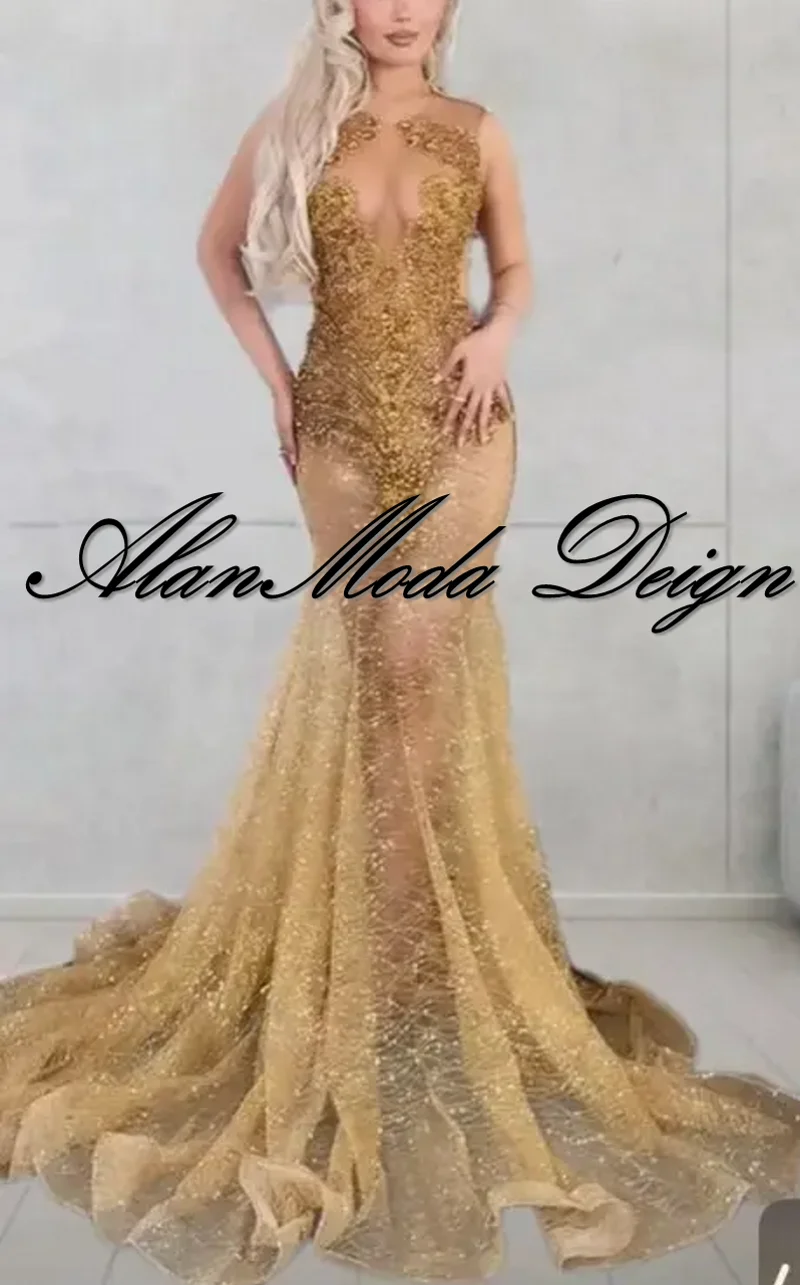 Customized Silver Prom Dress See-Through Rhinestone Sequin Party Gown - Image 4