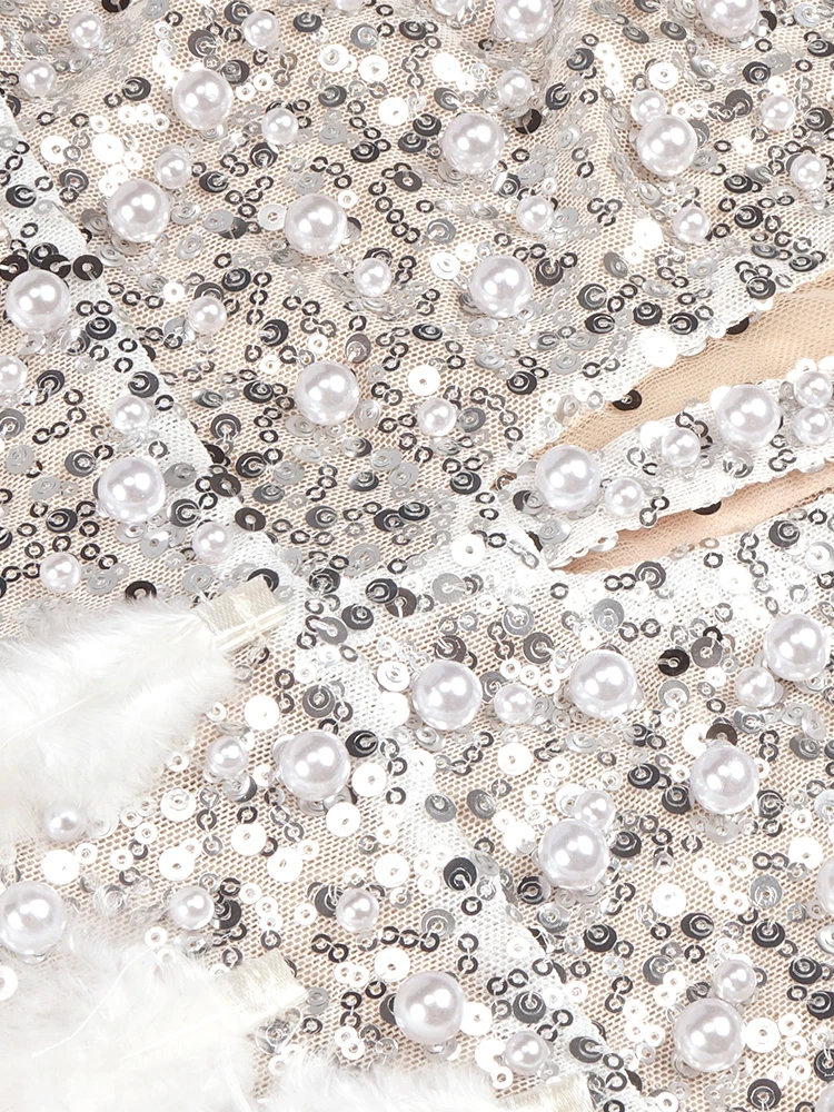 Luxury Silver Sequin Feather Mini Cocktail Dress For Women Party - Image 5