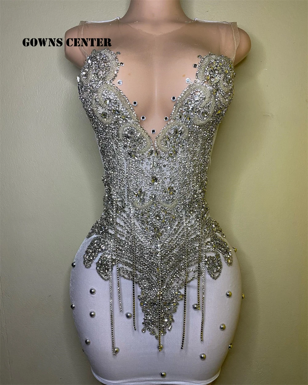 Silver Prom Dresses: Beaded Rhinestone Luxury Wedding & Party Gown