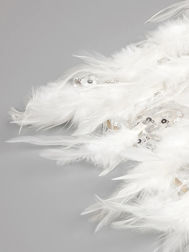 Luxury Silver Sequin Feather Mini Cocktail Dress For Women Party - Image 3