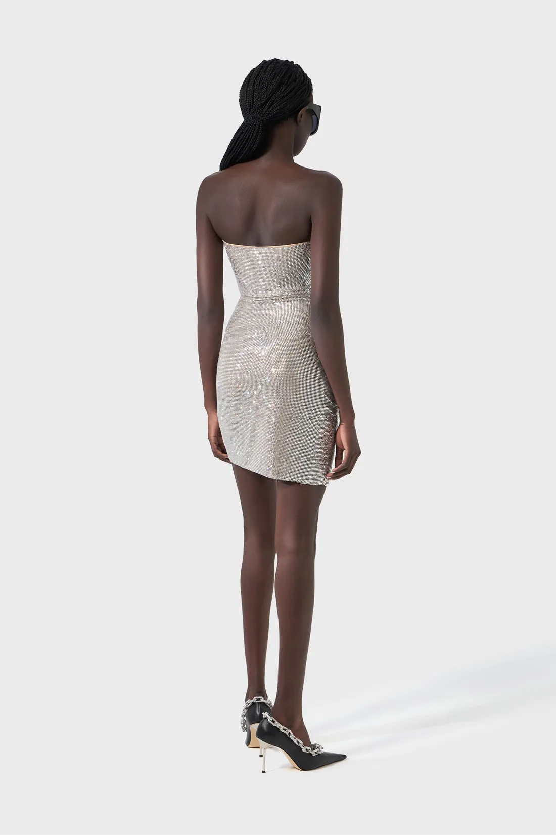 Women's Silver 3D Flower Diamond Evening Dress For Luxury Prom Party - Image 4