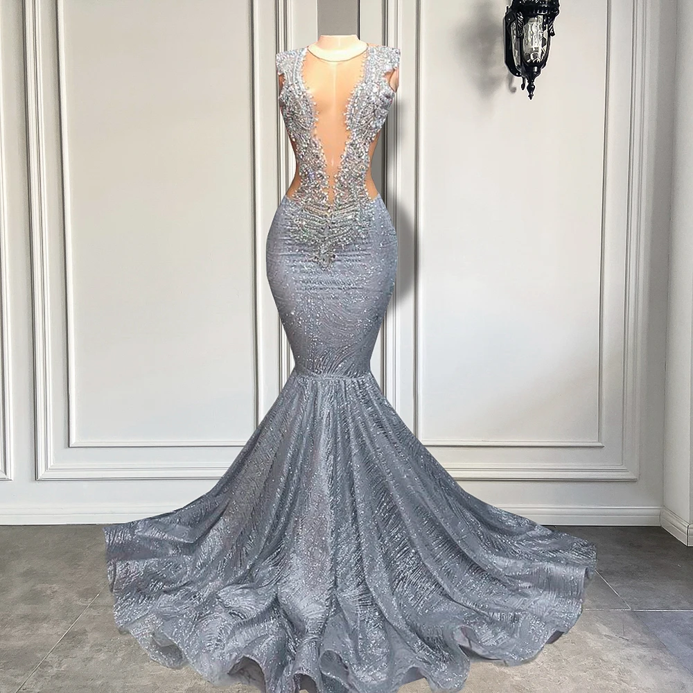 Long Glitter Mermaid Prom Dress 2025 Sparkly Beaded Gala Gown