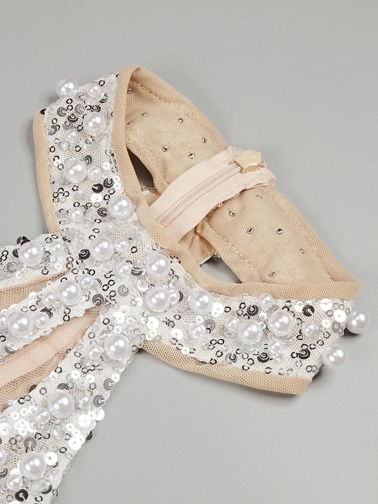 Luxury Silver Sequin Feather Mini Cocktail Dress For Women Party - Image 6