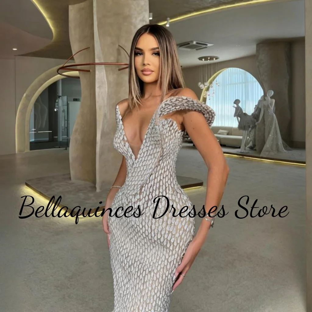 Silver Prom Dresses: Sexy Mermaid Glitter Rhinestone Wedding Party Gown