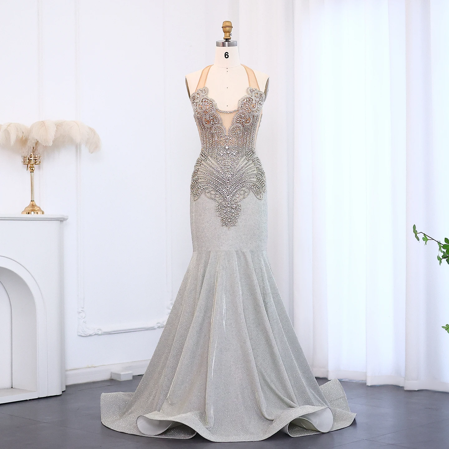 Sparkly Silver Mermaid Prom Dress For Black Girls Graduation Party