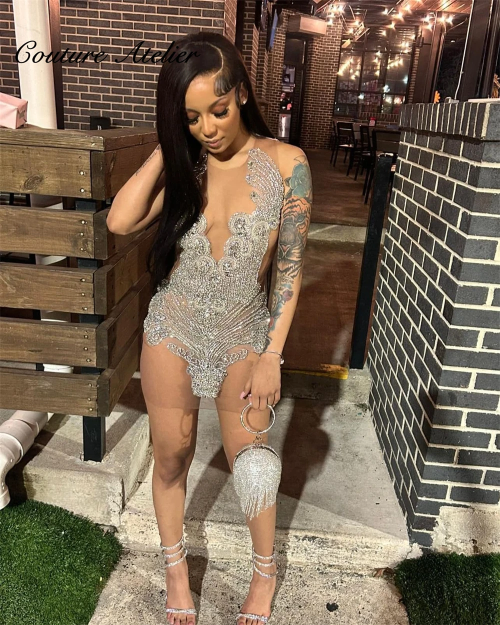 Silver prom dresses, rhinestone crystal mermaid homecoming birthday gown