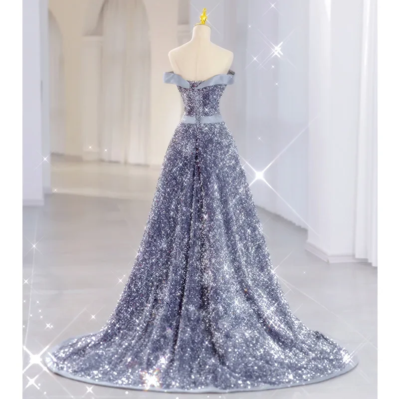 Bomaris Silver Sequin Evening Gown With Court Train Customized - Image 2