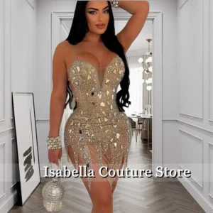 Luxury Silver Beads Short Prom Dress For Black Girl Customized