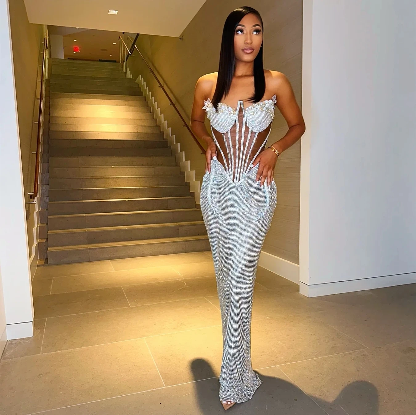 Sexy Black Mermaid Prom Dress With Silver Sequin Evening Gown