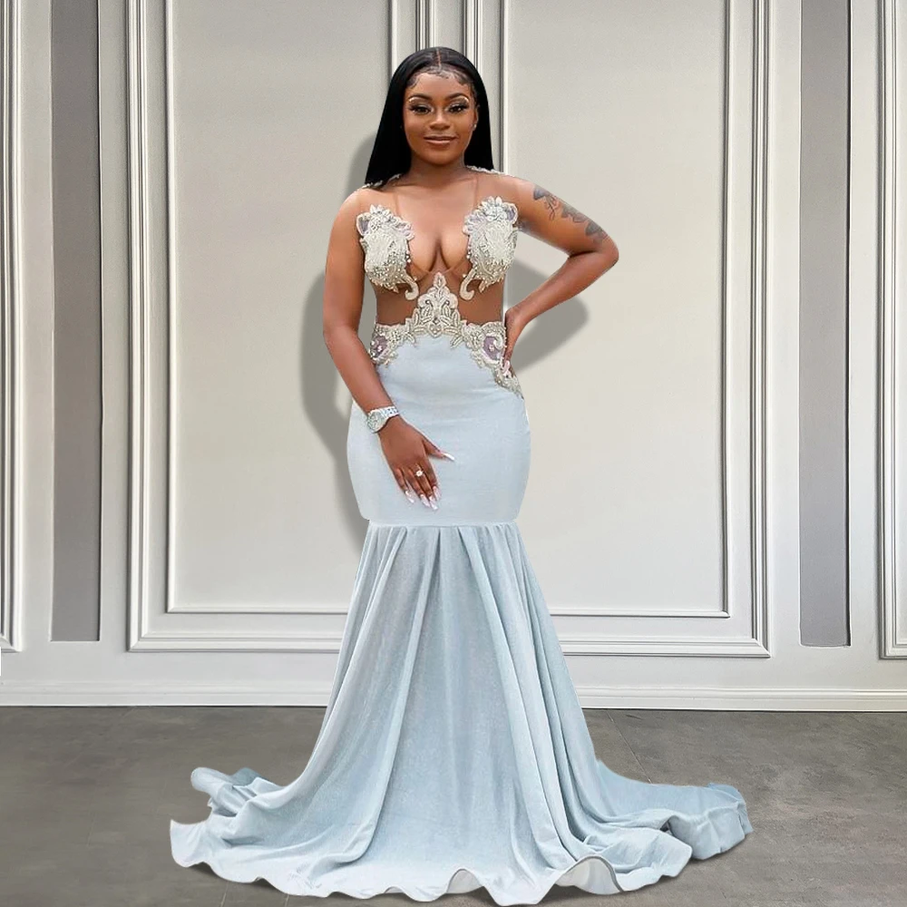 Silver prom dresses, sparkly light silver black sleeveless crystal luxury gown