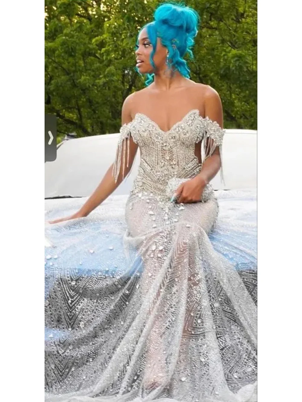 Luxury Silver Rhinestone Mermaid Prom Dress For Black Girls