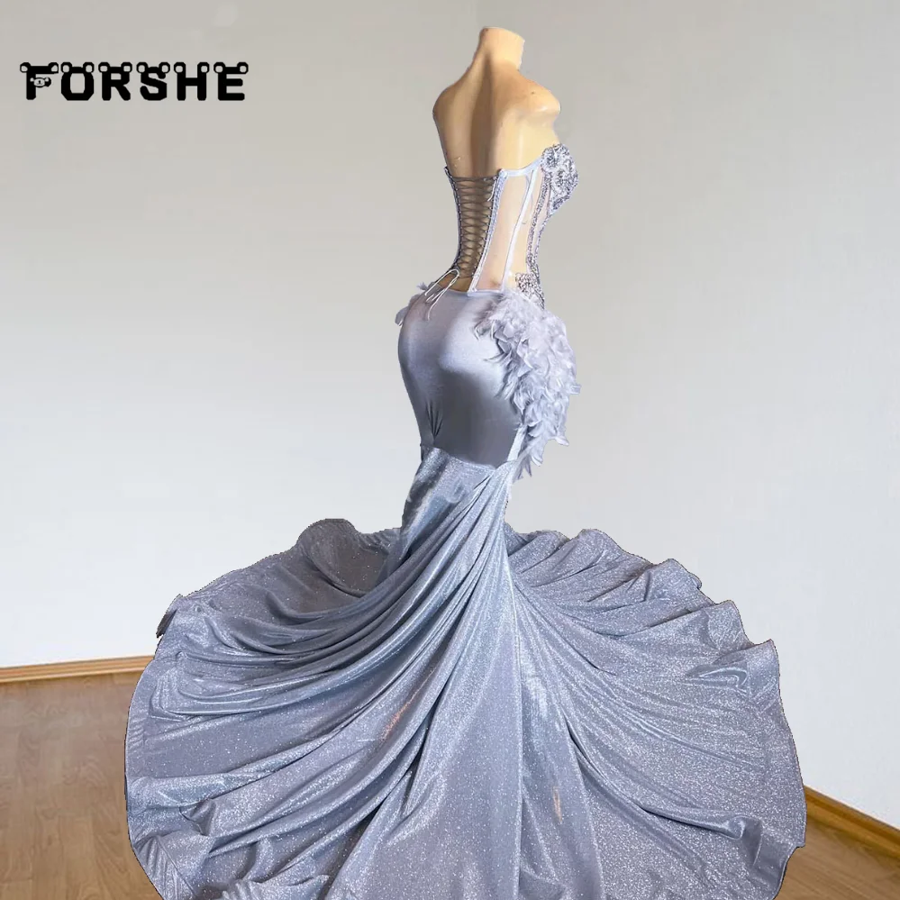 Silver Prom Dresses Sparkly Mermaid Crystals Evening Gown Party Wear Customized - Image 2