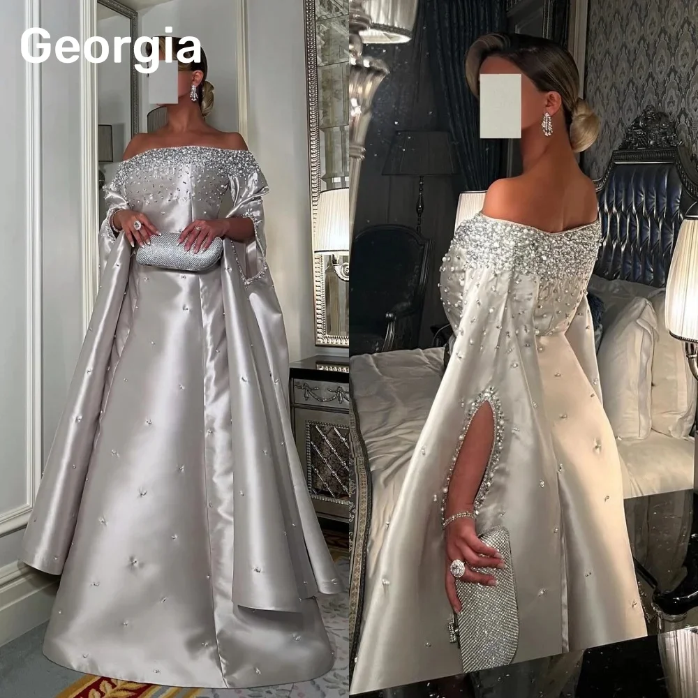 Luxury Silver Prom Dress Off Shoulder Beading A-Line Formal 2025