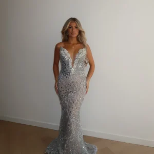 Luxury Silver Crystals Prom Dresses 2025 Mermaid Evening Gowns Celebrity