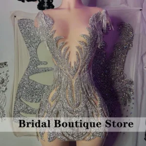 Sexy Sparkly Silver Prom Dresses 2025 Glitter Beads Tassels Gowns