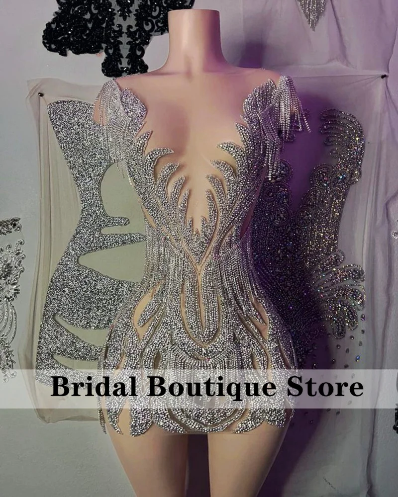 Sexy Sparkly Silver Prom Dresses 2025 Glitter Beads Tassels Gowns