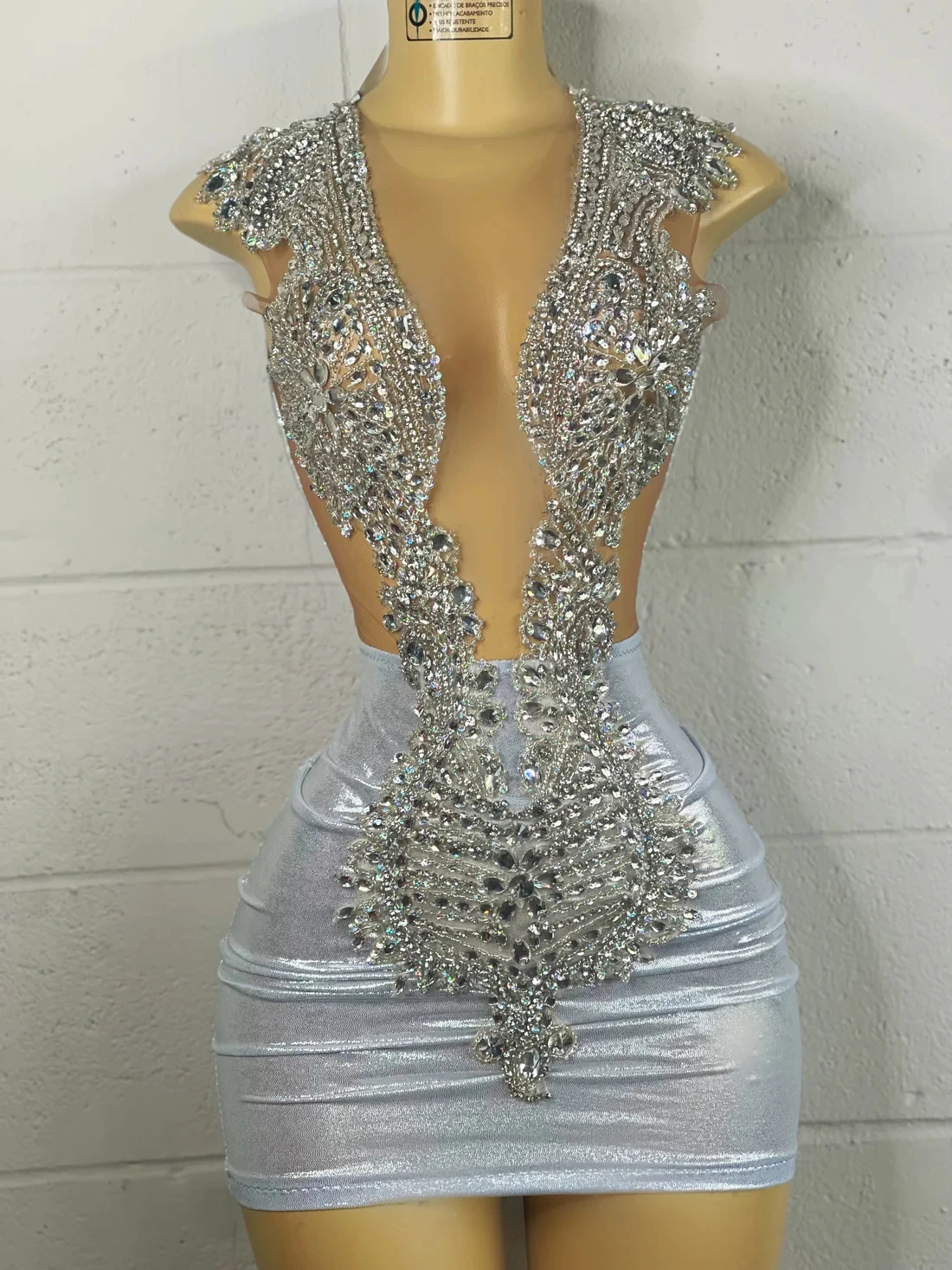Silver Sheer Diamond Beaded Short Prom Dress for Party Homecoming