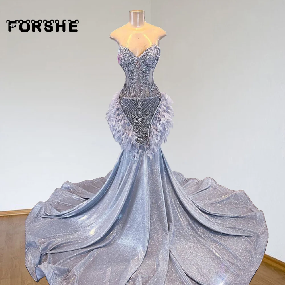Silver Prom Dresses Sparkly Mermaid Crystals Evening Gown Party Wear Customized