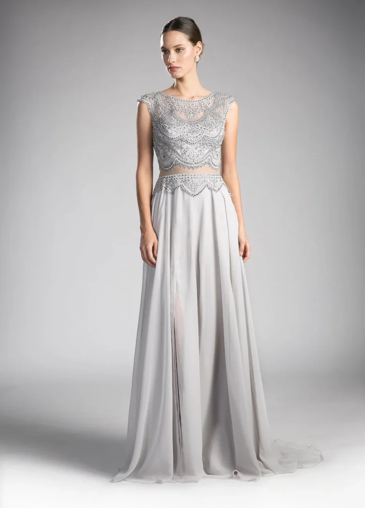 Two-Piece Silver Prom Dresses