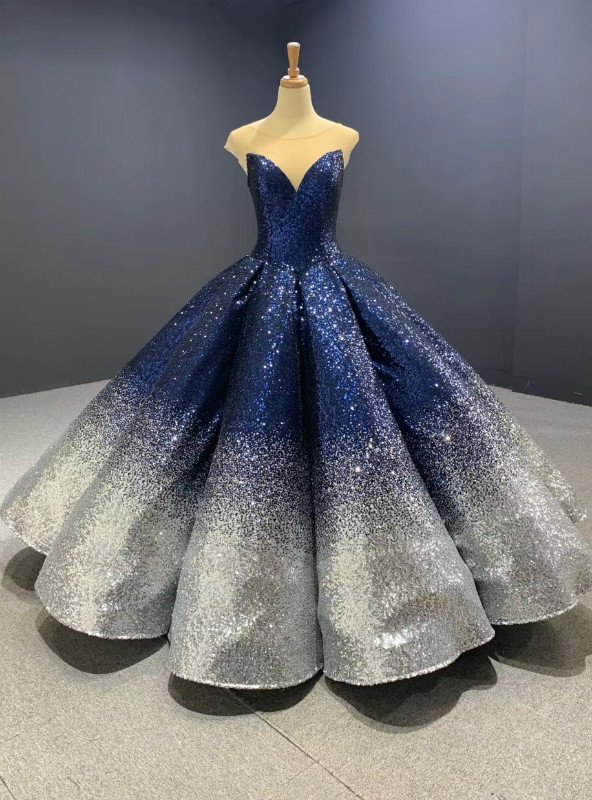 Silver and Navy Blue Prom Dresses