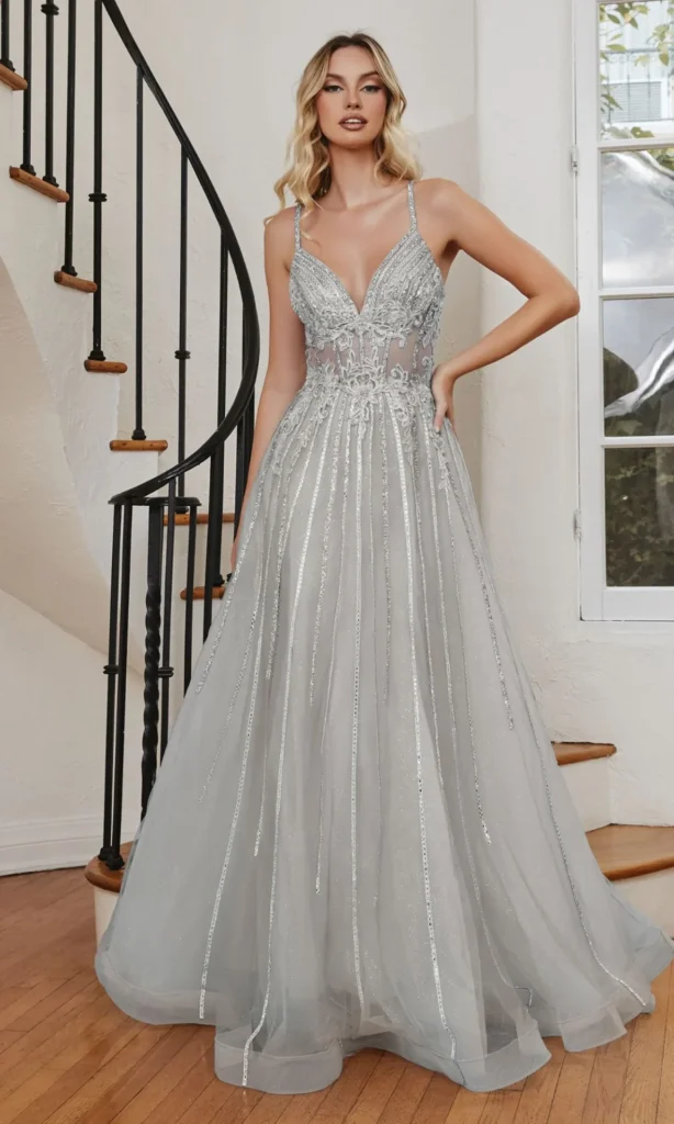 Silver Prom Dress Appropriate for Formal Events